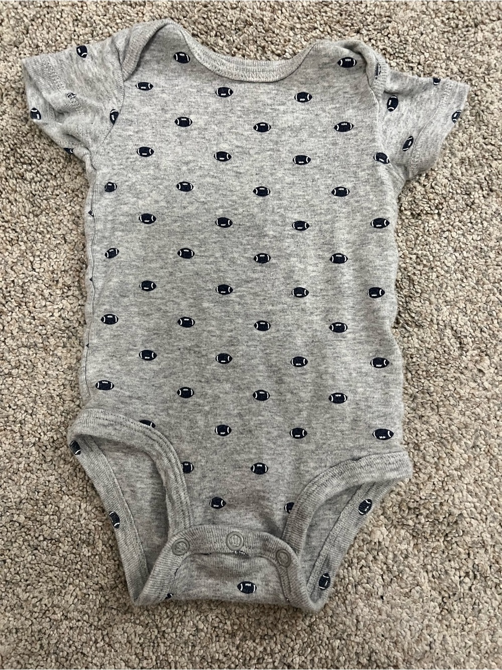 Carter's Gray One-Piece Bodysuit with Navy Footballs Sports Baby Snap Closure 3M